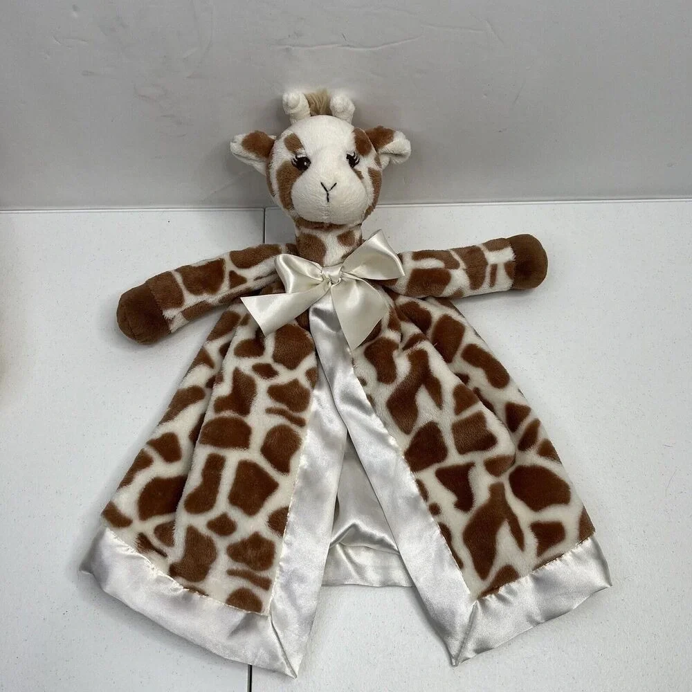 Bearington Baby Lovey Brown and White Giraffe Satin Lined Security Blankie 16 in